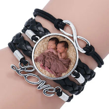 Load image into Gallery viewer, Black Leather Photo "Love" Bracelet - Personalised Picture Bracelet