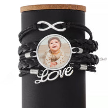 Load image into Gallery viewer, Black Leather Photo "Love" Bracelet - Personalised Picture Bracelet