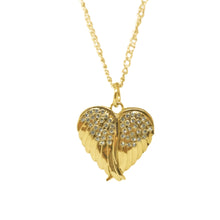 Load image into Gallery viewer, Angel Wings Photo Necklace With Sparkles In Gold On White Background
