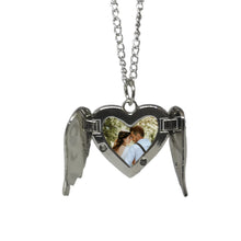Load image into Gallery viewer, Angel Wings Photo Necklace With Sparkles Open Doors On White Background