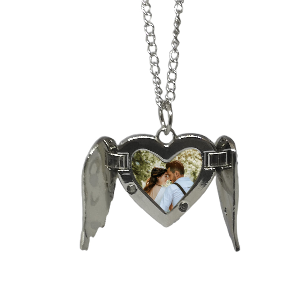 Angel Wings Photo Necklace With Sparkles Open Doors On White Background