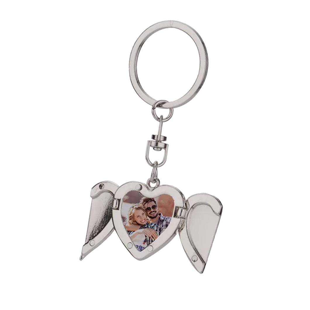 Photo Locket Keyring - 'Angel Wings' Heart Photo Keyring - Upload Your Picture