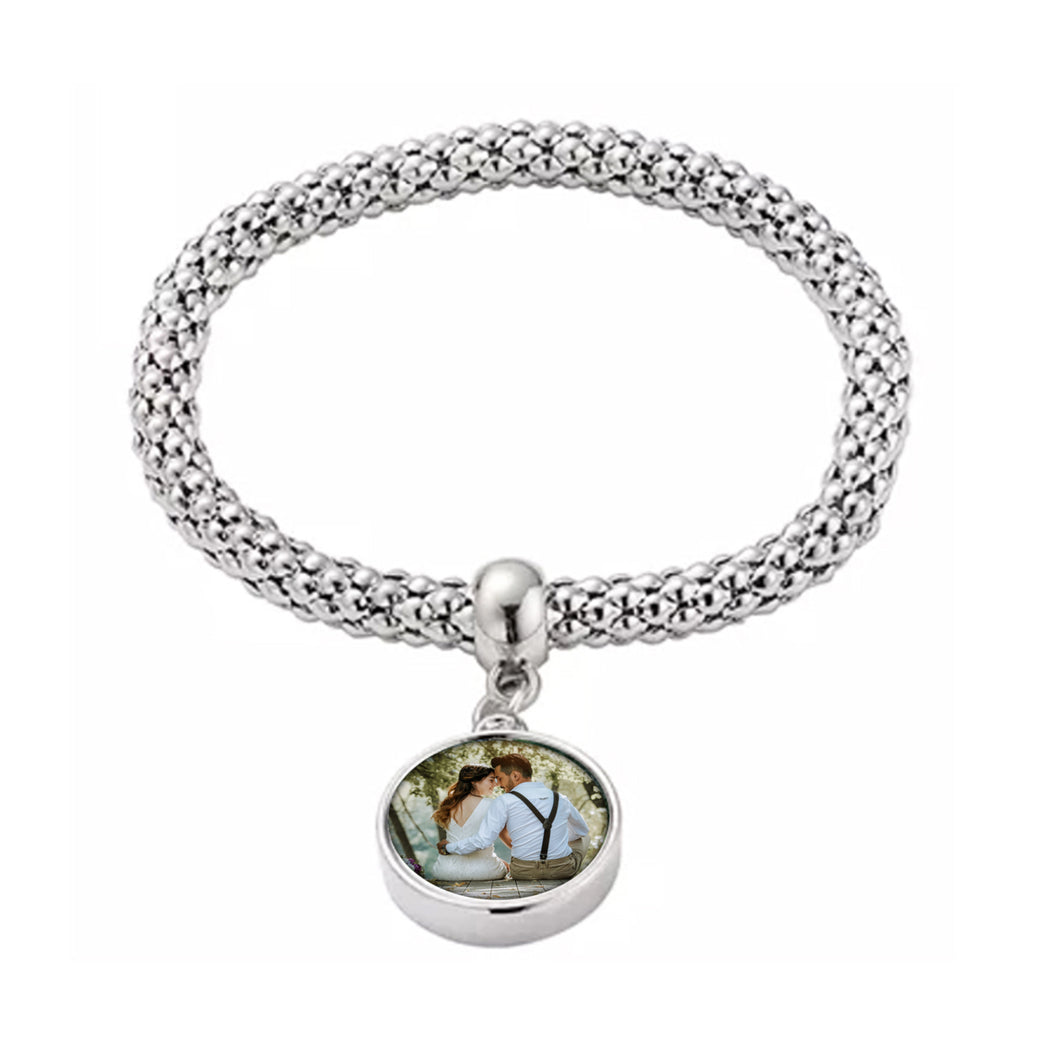 Photo Bracelet with Circular Charm - Upload Your Picture