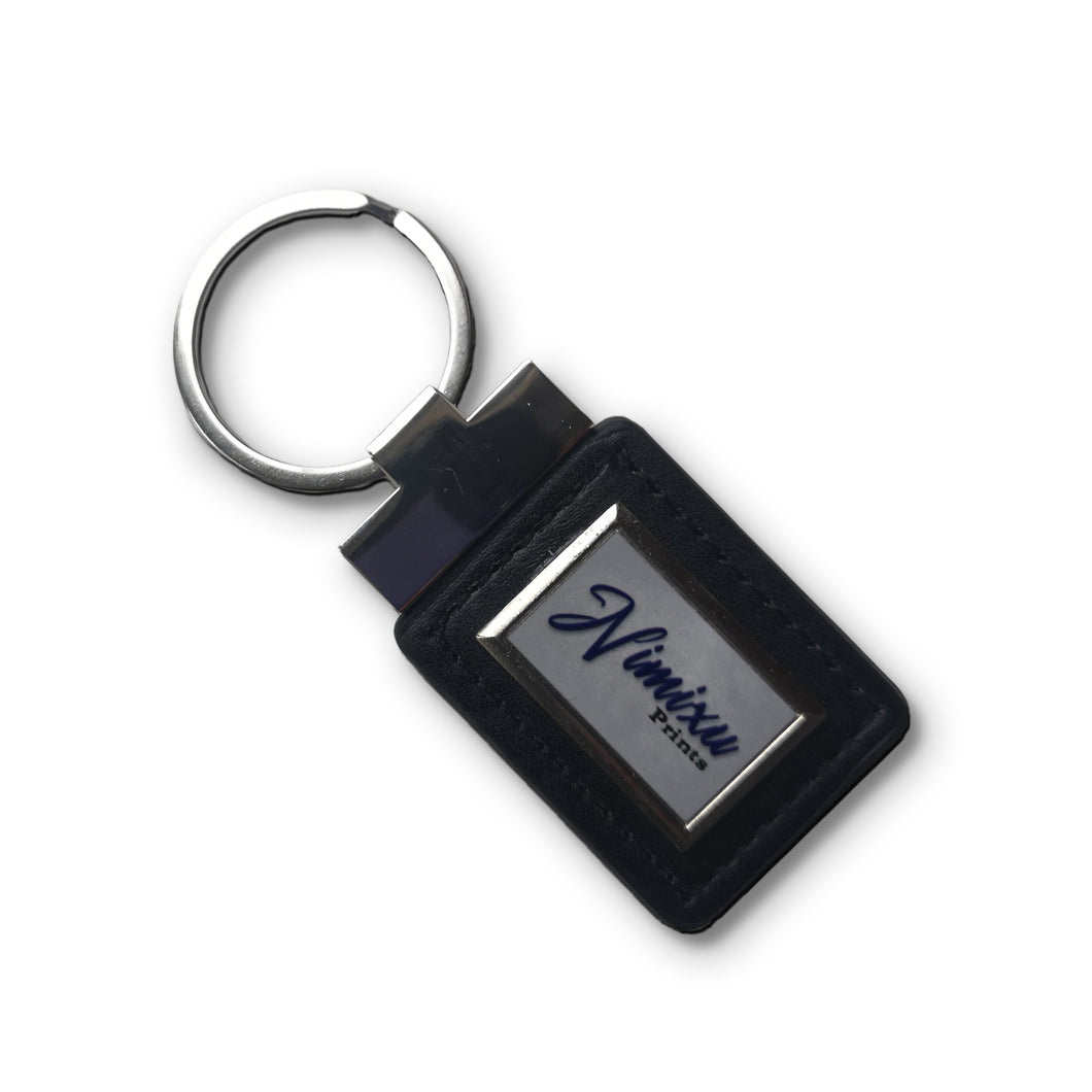 Branded Leather & Metal Keyrings - Black Fixed Rectangle