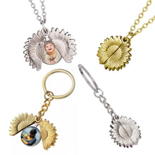 Load image into Gallery viewer, BUNDLE Photo Locket Necklace and Keyring - Sunflower Photo Necklace and Keyring - Silver or Gold - Upload Your Picture