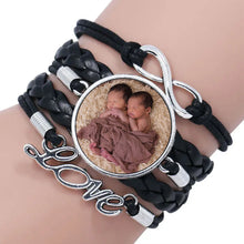 Load image into Gallery viewer, Black Leather Photo &quot;Love&quot; Bracelet - Personalised Picture Bracelet
