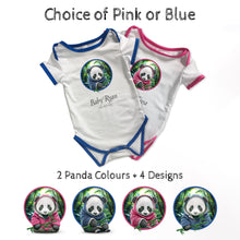 Load image into Gallery viewer, Personalised Baby Grow Panda in Forest (Circle) - Baby Name &amp; Optional DOB

