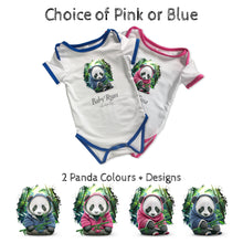 Load image into Gallery viewer, Personalised Baby Grow Panda in Forest (Paint) - Baby Name &amp; Optional DOB
