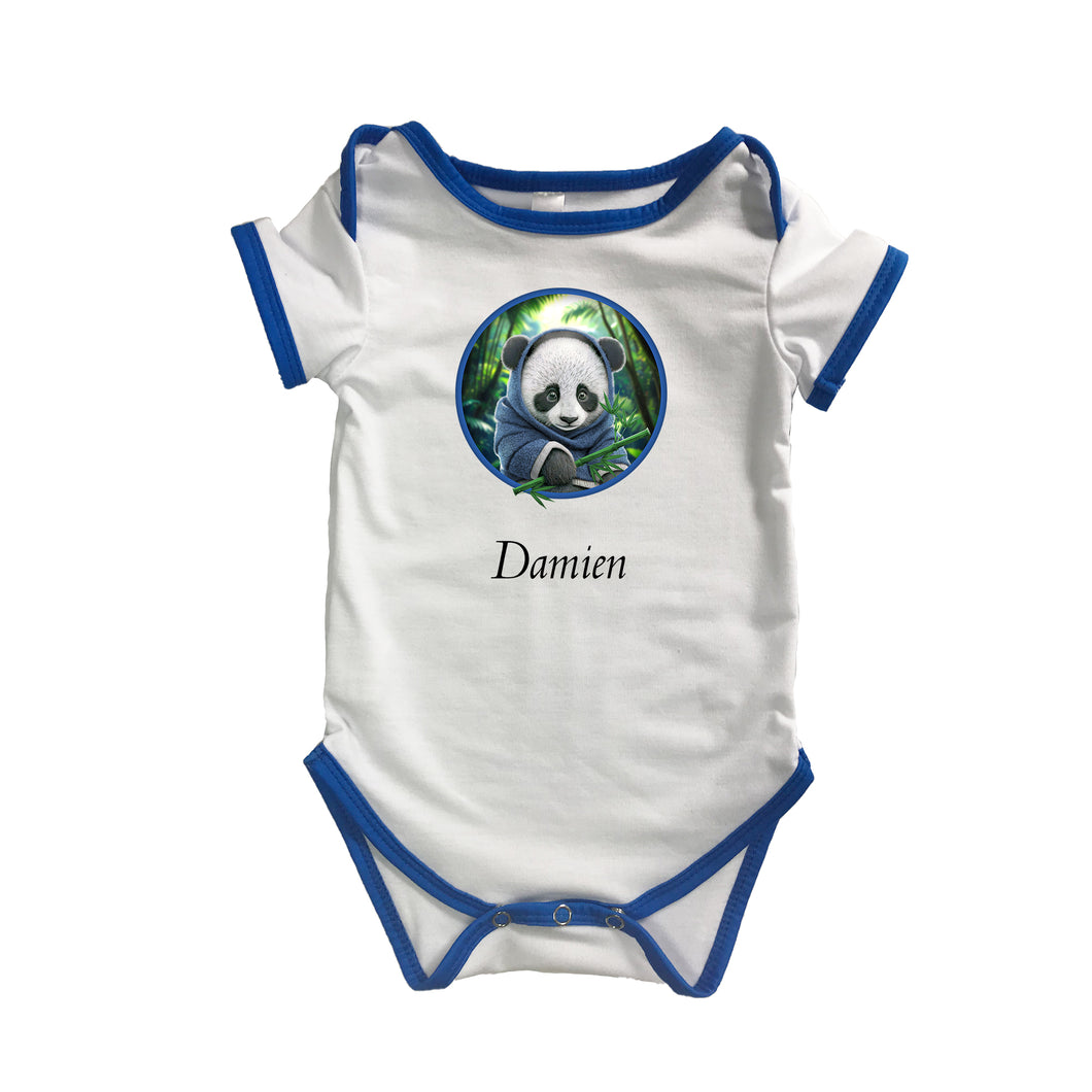 Personalised Baby Grow Panda in Forest (Circle) - Baby Name & Optional DOB
