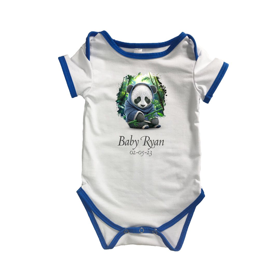 Personalised Baby Grow Panda in Forest (Paint) - Baby Name & Optional DOB