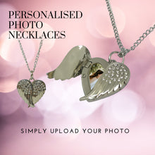 Load image into Gallery viewer, Angel Wings Photo Necklace With Sparkles With Open Door
