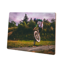 Load image into Gallery viewer, Personalised Mountain Biking Metal Photo With Wooden Backing - Metal Poster Wall Picture
