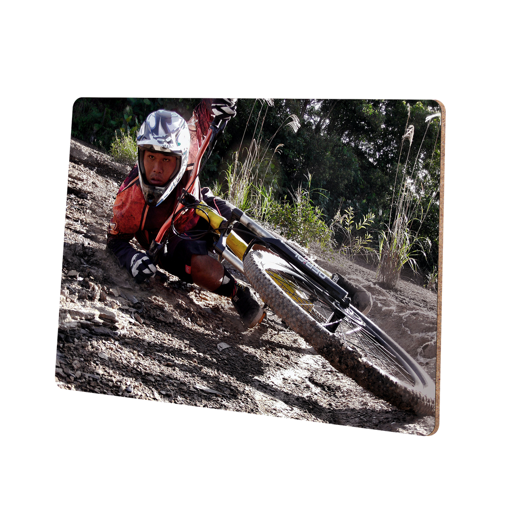 Personalised Mountain Biking Metal Photo With Wooden Backing - Metal Poster Wall Picture
