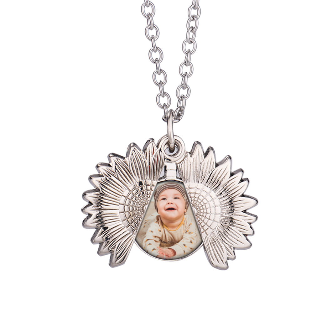 Sunflower Photo Necklace From Front On White Background