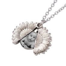 Load image into Gallery viewer, Sunflower Photo Necklace Open On White Background
